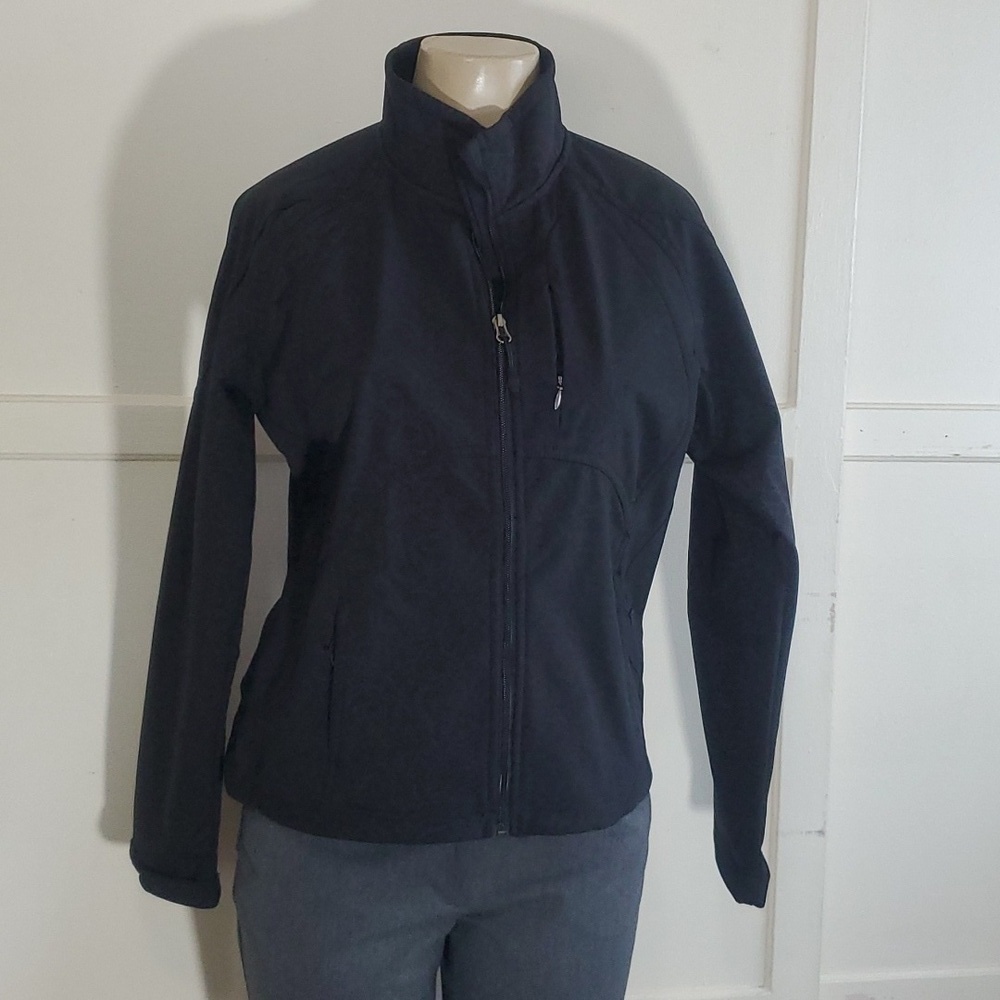 Double Diamond Black Floral Rose Zip Front Softshell Fleece Lined Jacket Size S